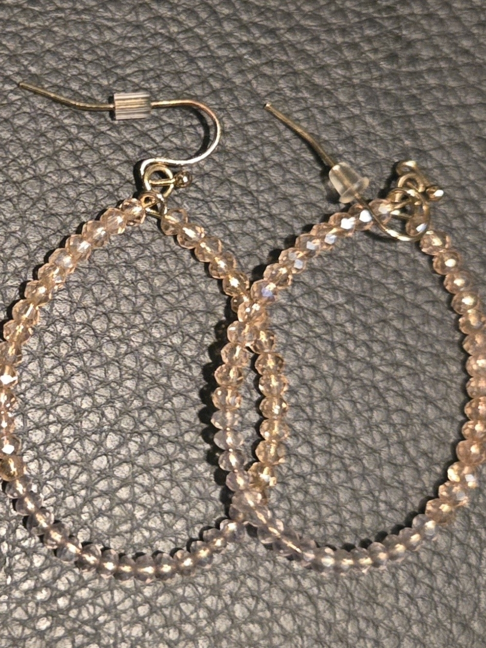 Delicate Goldish Pink/Silver Crystal Hoop Earrings